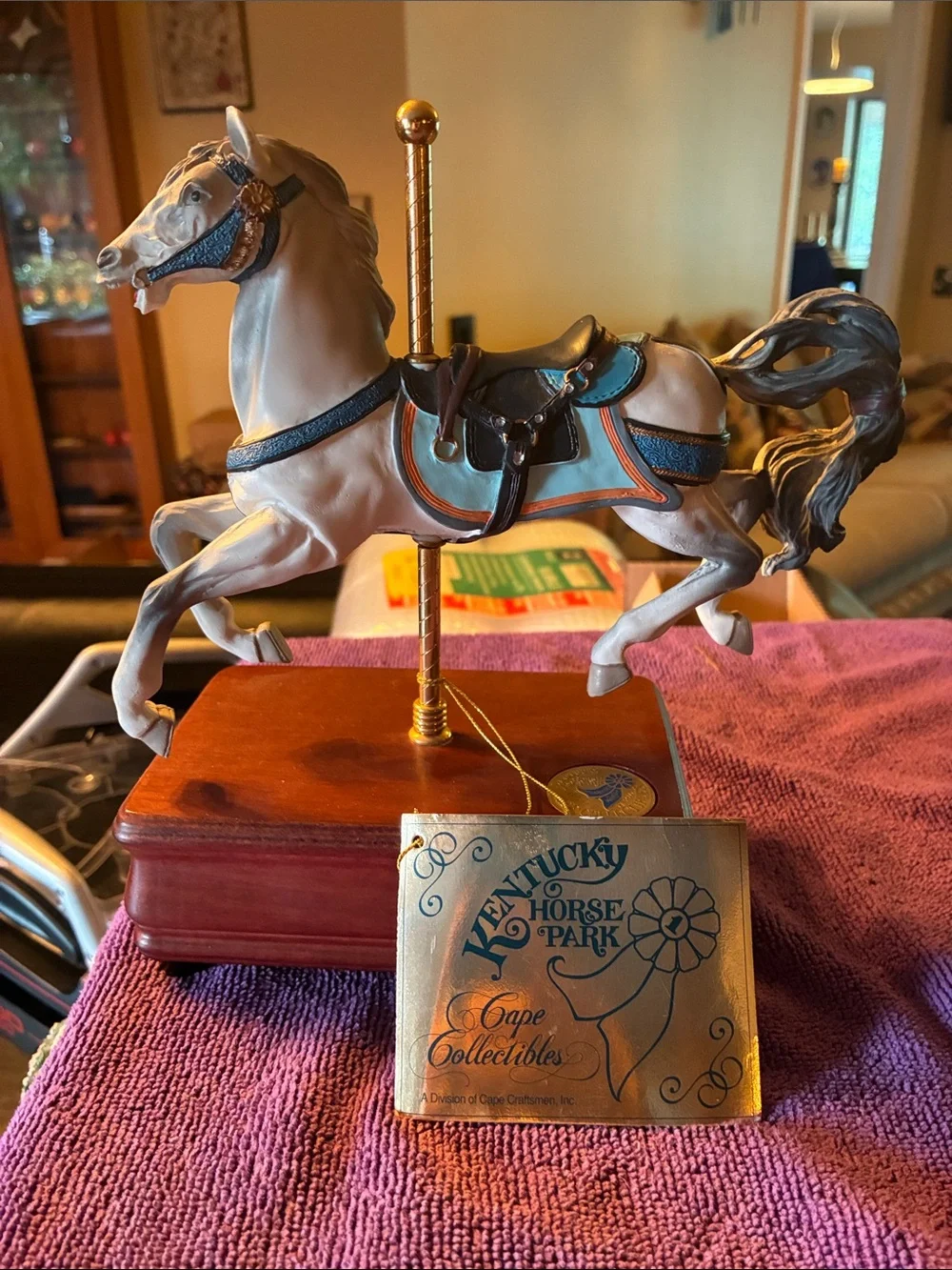 Carousel Horse Figurine - Cream and Blue Accent Decor